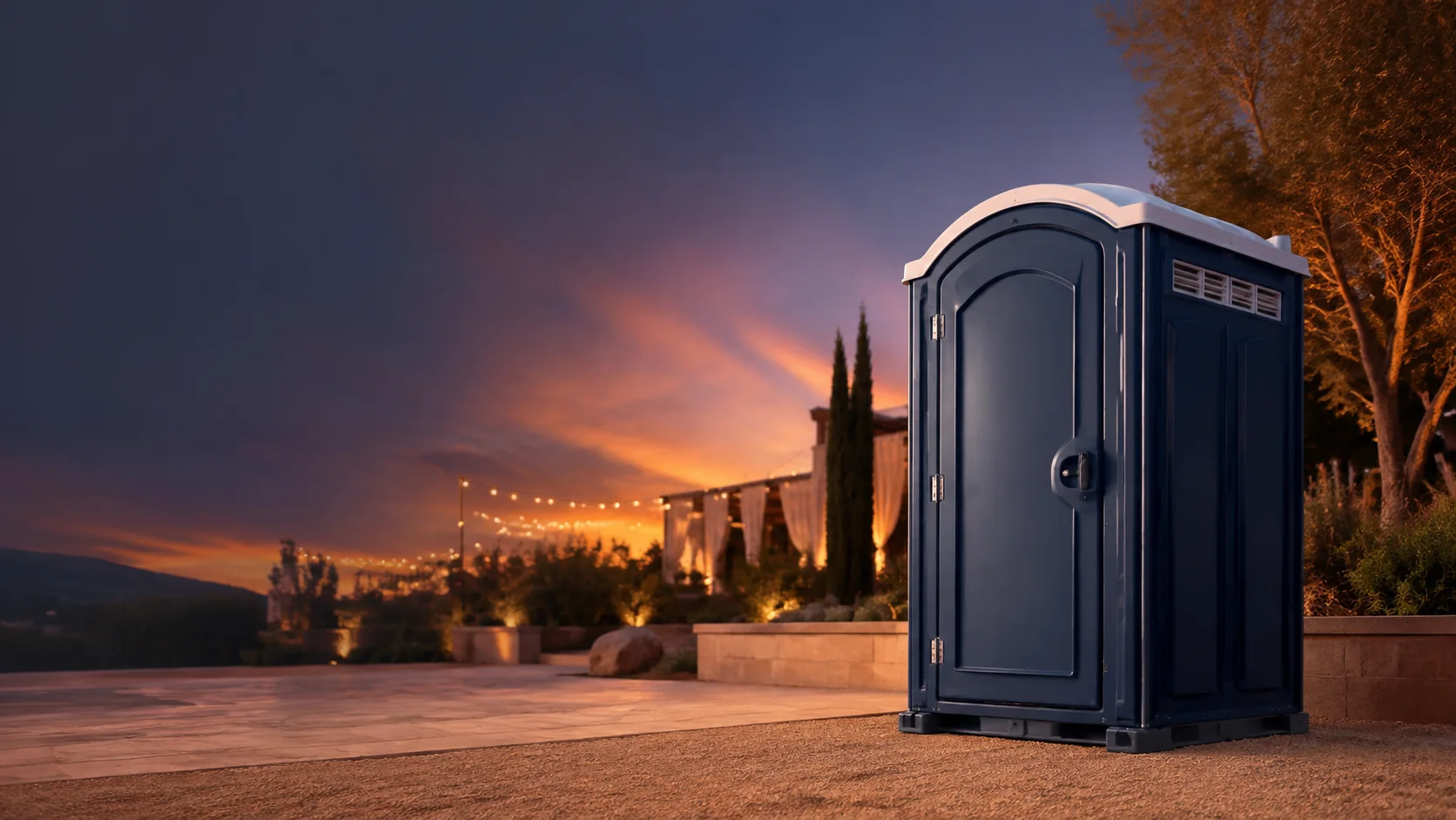 Portable restroom shown for rental planning in Muskegon, MI